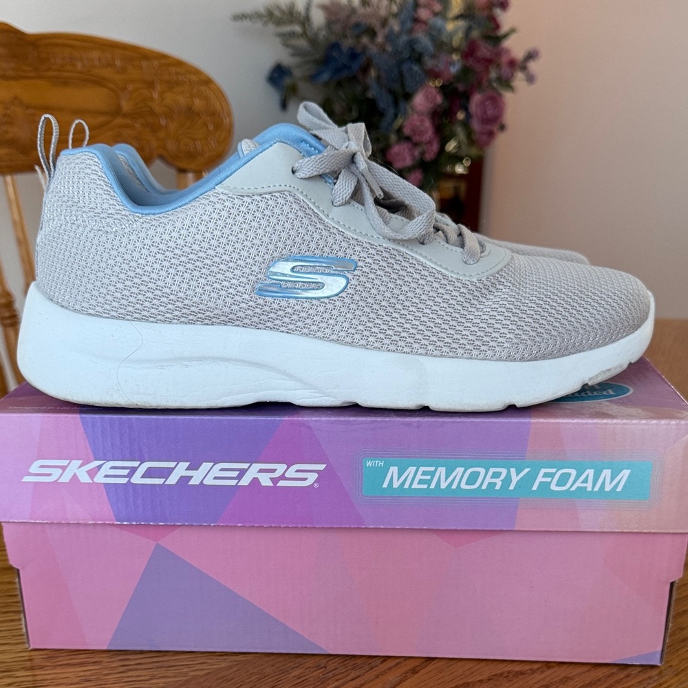 Skechers Women’s Light Gray and Blue Athletic Shoes Sneakers with Memory Foam